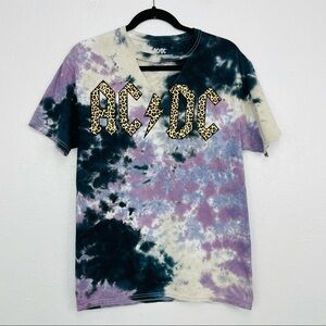 NWOT AC/DC LEOPARD PRINT PURPLE GREY TIE DYE CUT OFF SHOR SLEEVE TEE
